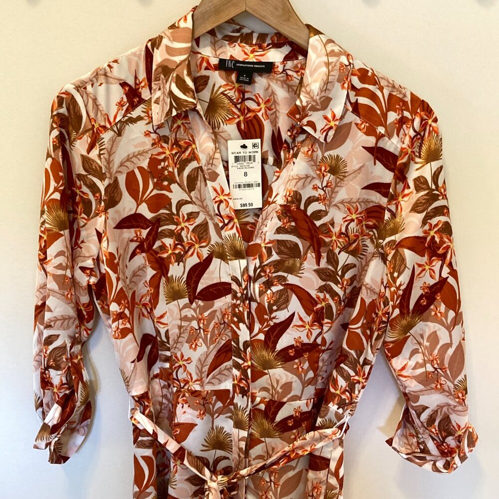 INC International Concepts Autumn Silk Dress, 8, NWT